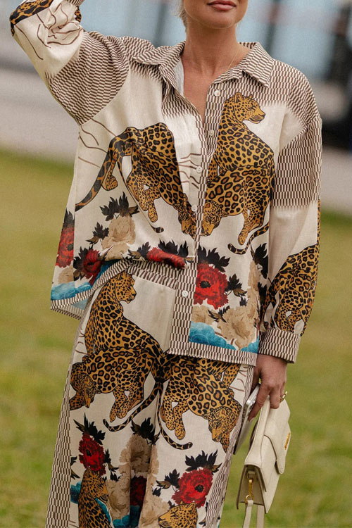 Nonnadress Leopard Long-Sleeve Casual Vacation Two-piece Set