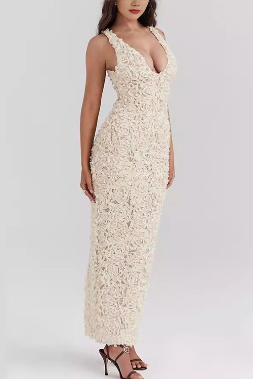 Nonnadress White Rose Slit Vacation Dress