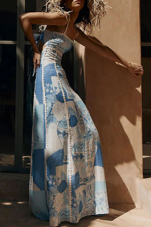 Nonnadress Vintage Spaghetti Strap Printed Dress