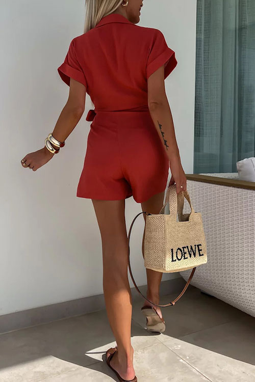 Nonnadress Casual Tie-Waist Lapel Jumpsuit