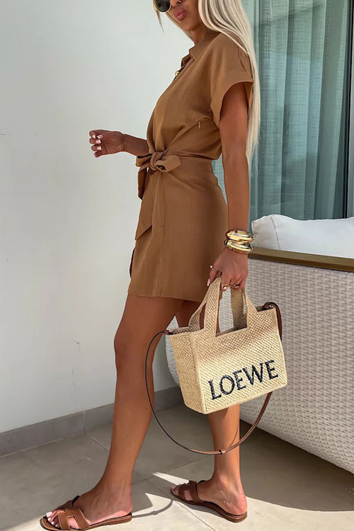 Nonnadress Casual Tie-Waist Lapel Jumpsuit