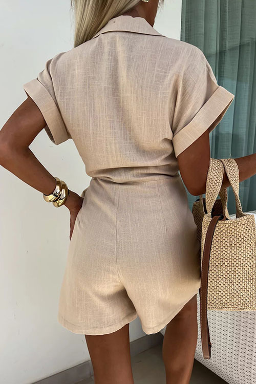 Nonnadress Casual Tie-Waist Lapel Jumpsuit