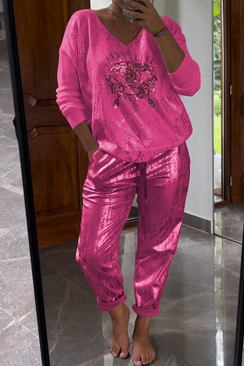 Nonnadress Evil Eye Gold Foil Top & Sparkly Pants Set