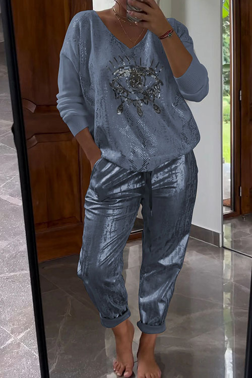 Nonnadress Evil Eye Gold Foil Top & Sparkly Pants Set