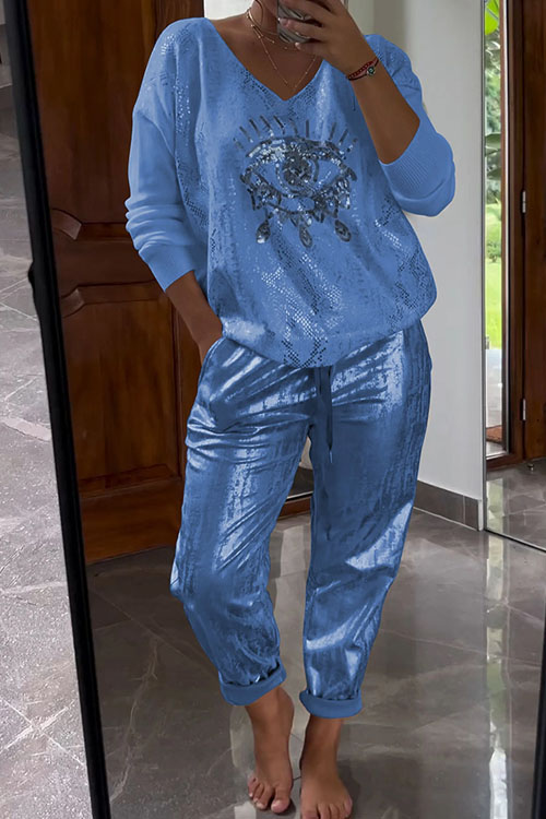 Nonnadress Evil Eye Gold Foil Top & Sparkly Pants Set