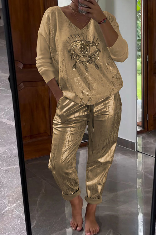 Nonnadress Evil Eye Gold Foil Top & Sparkly Pants Set