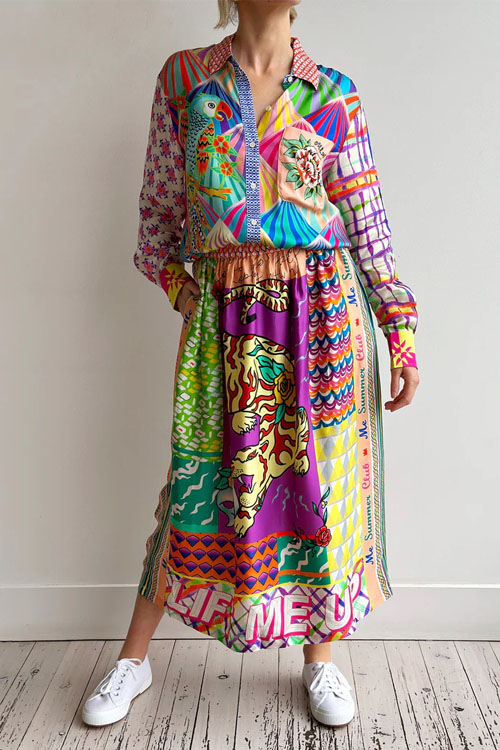 Nonnadress Personalized Graffiti Satin Shirt & Skirt Set