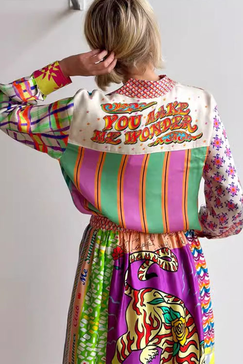 Nonnadress Personalized Graffiti Satin Shirt & Skirt Set