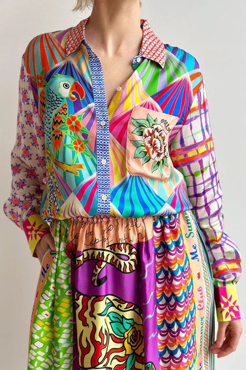 Nonnadress Personalized Graffiti Satin Shirt & Skirt Set