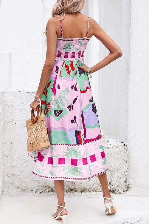 Nonnadress Geometric Pattern Spaghetti Strap Flared Dress