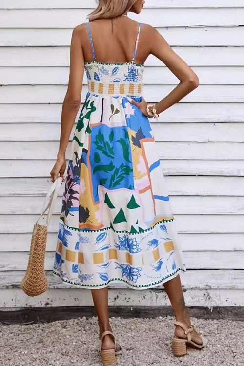 Nonnadress Geometric Pattern Spaghetti Strap Flared Dress