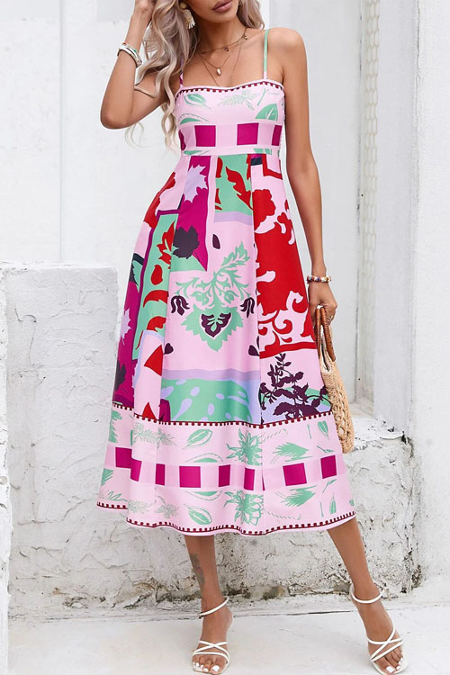 Nonnadress Geometric Pattern Spaghetti Strap Flared Dress