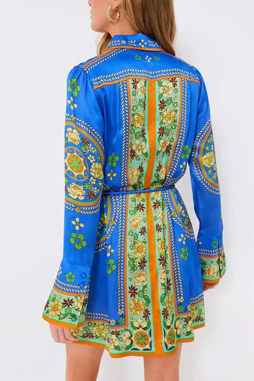 Nonnadress Collared Tie-waist Printed Vacation Dress