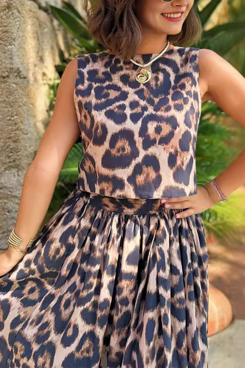 Nonnadress  Casual Leopard Print Top & Skirt Two-Piece Set