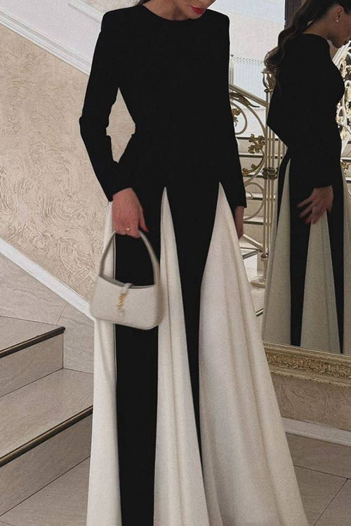 Nonnadress Color-Block Long Sleeve Party Dress