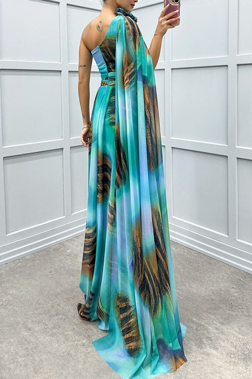 Nonnadress One-Shoulder Chiffon Print Party Dress