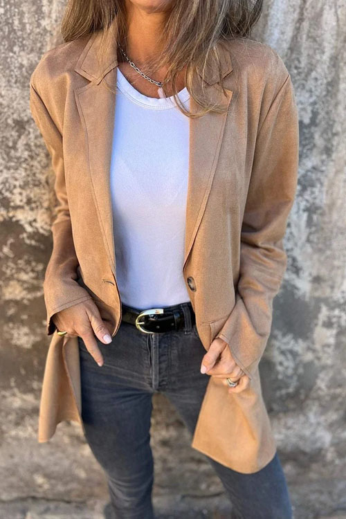 Nonnadress Suede Lapel Long Sleeve Coat