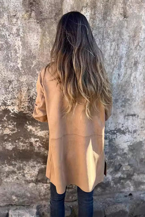 Nonnadress Suede Lapel Long Sleeve Coat