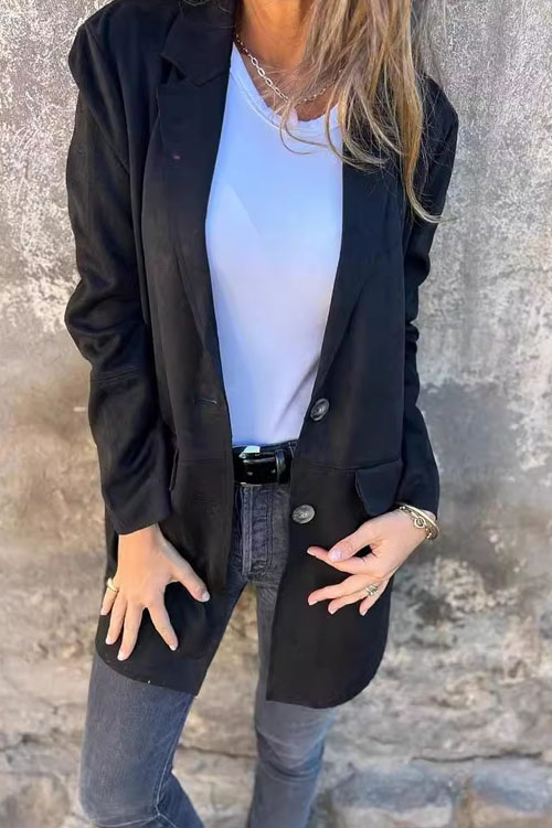 Nonnadress Suede Lapel Long Sleeve Coat