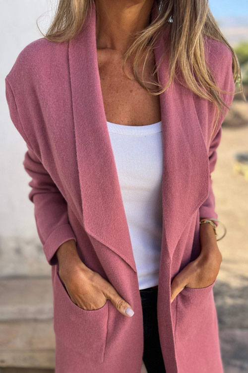 Nonnadress Lapel Solid Color Pocket Wool Cardigan Coat