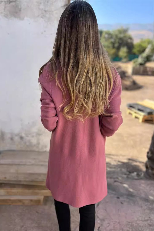 Nonnadress Lapel Solid Color Pocket Wool Cardigan Coat