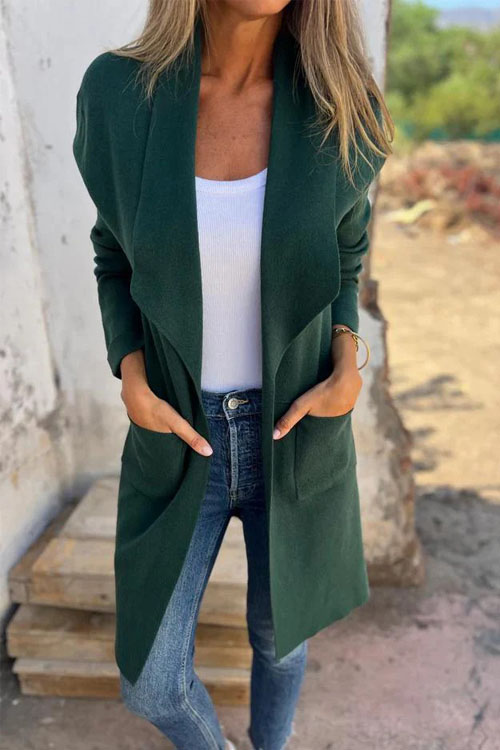 Nonnadress Lapel Solid Color Pocket Wool Cardigan Coat