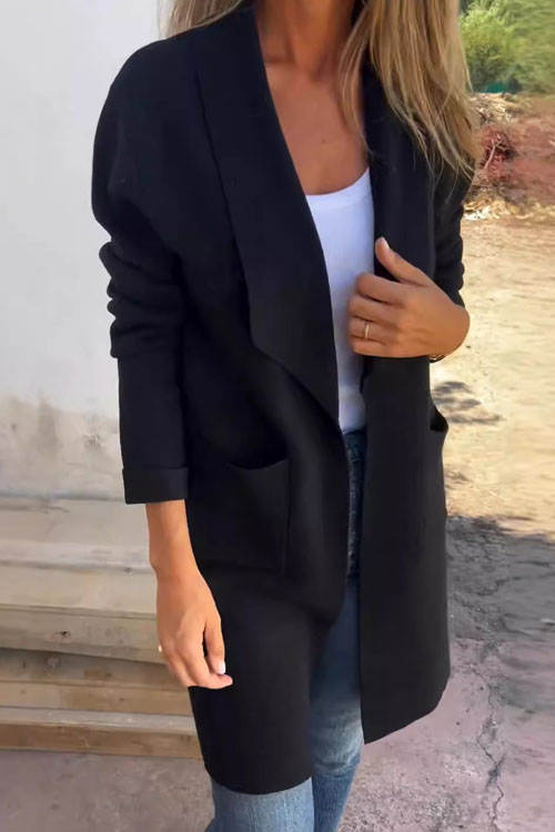 Nonnadress Lapel Solid Color Pocket Wool Cardigan Coat