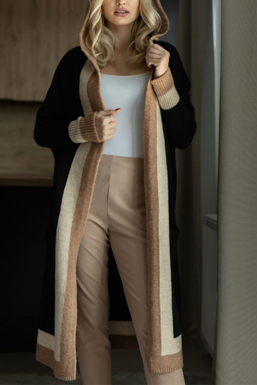 Nonnadress Casual Long Hooded Cardigan Sweater Coat