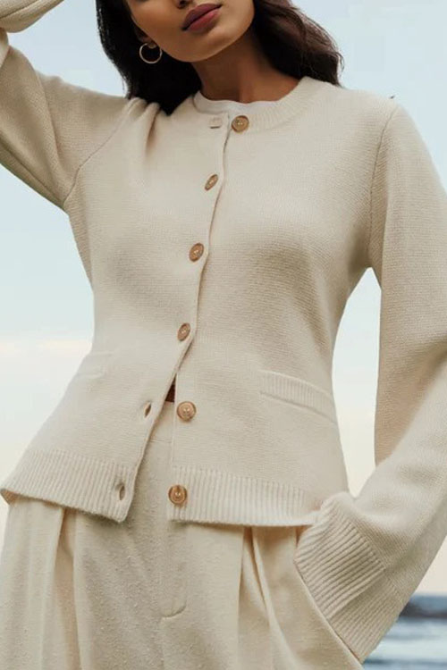 Nonnadress Round Neck Cashmere Knitted Cardigan Sweater Coat