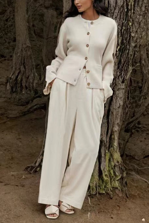 Nonnadress Round Neck Cashmere Knitted Cardigan Sweater Coat