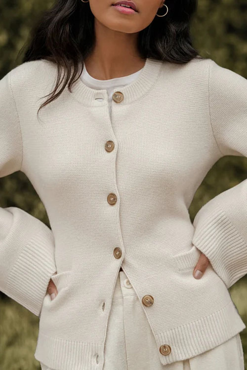 Nonnadress Round Neck Cashmere Knitted Cardigan Sweater Coat