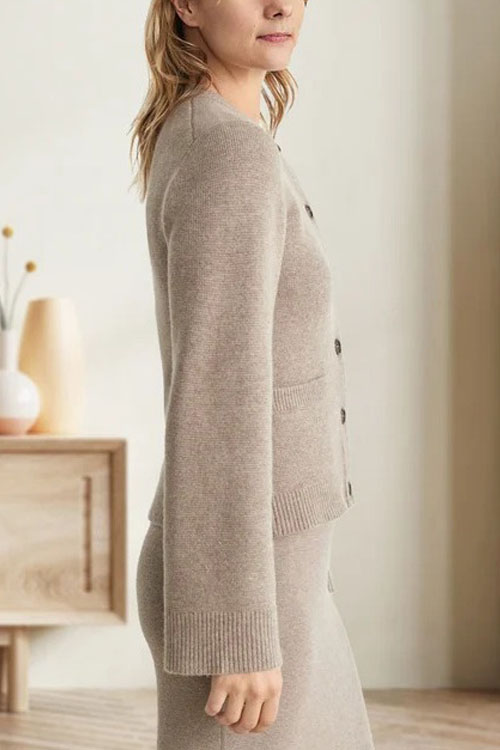 Nonnadress Round Neck Cashmere Knitted Cardigan Sweater Coat