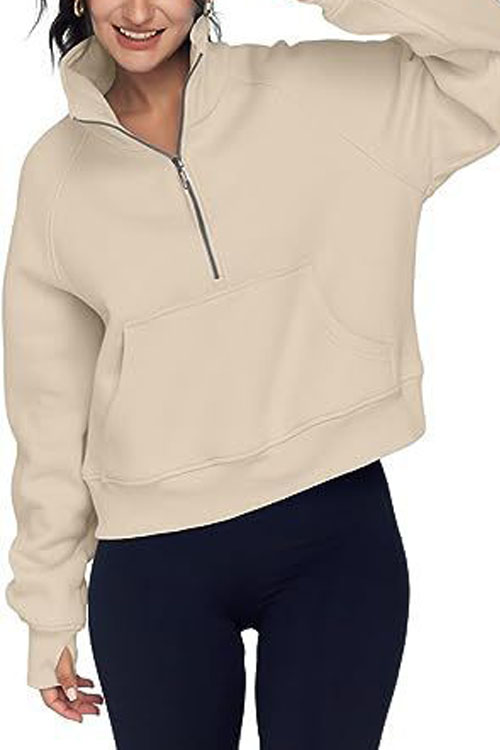 Nonnadress Sport Zip-Up Loose-Fit Fleece-Lined High Neck Yoga Sweatshirt