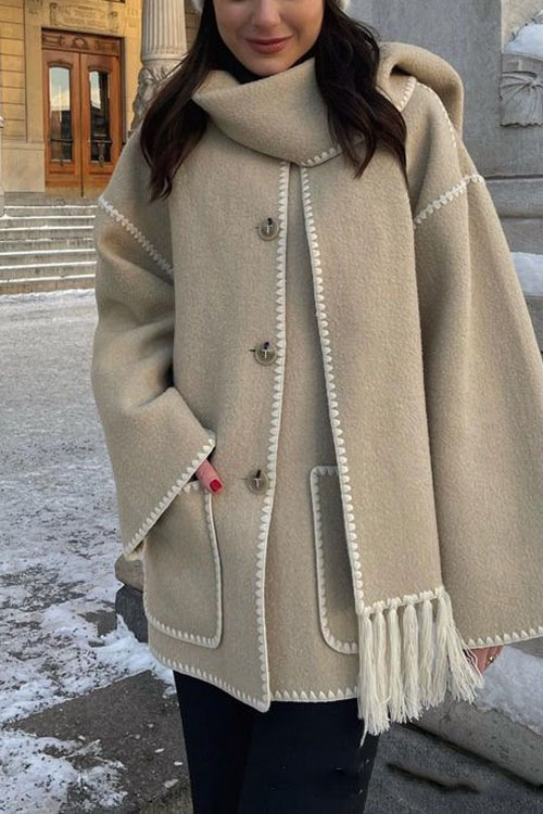 Nonnadress Thick Woolen Loose Coat and Tassel Scarf