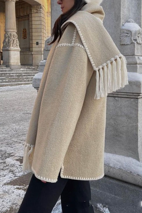 Nonnadress Thick Woolen Loose Coat and Tassel Scarf