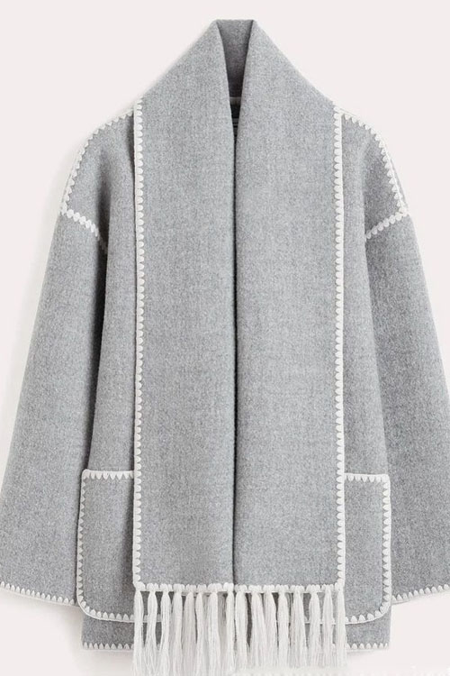 Nonnadress Thick Woolen Loose Coat and Tassel Scarf