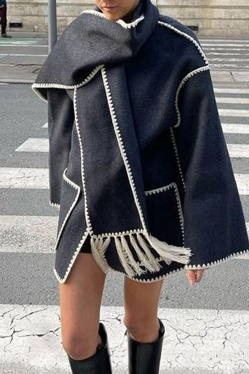 Nonnadress Thick Woolen Loose Coat and Tassel Scarf
