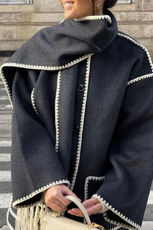 Nonnadress Thick Woolen Loose Coat and Tassel Scarf