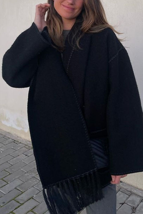 Nonnadress Thick Woolen Loose Coat and Tassel Scarf