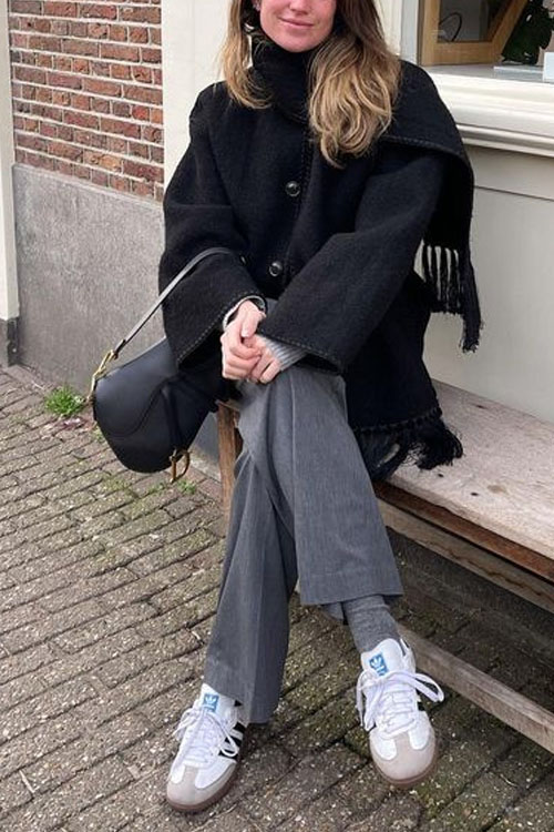 Nonnadress Thick Woolen Loose Coat and Tassel Scarf