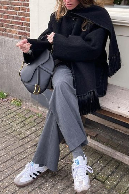 Nonnadress Thick Woolen Loose Coat and Tassel Scarf