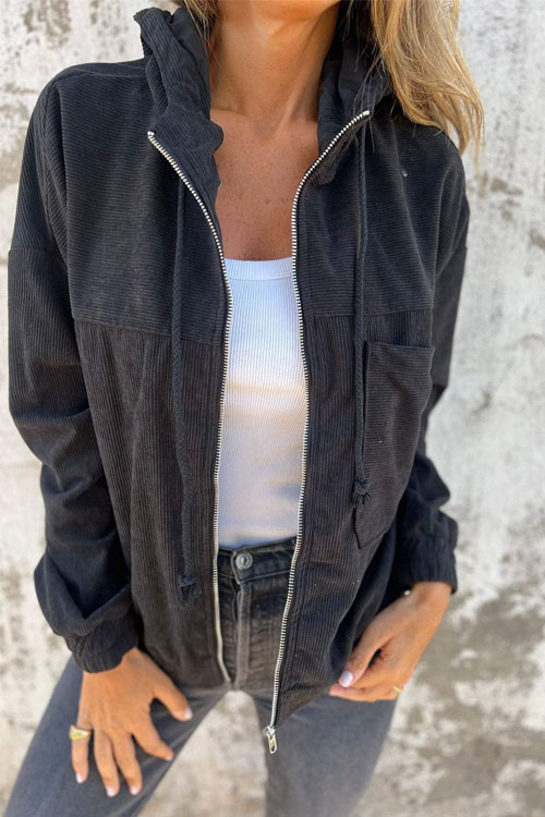 Nonnadress Minimalist Style Corduroy Hooded Jacket