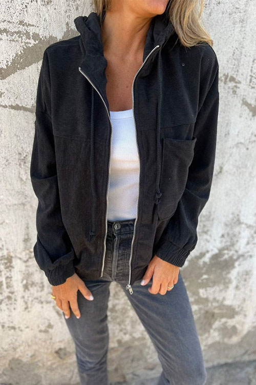 Nonnadress Minimalist Style Corduroy Hooded Jacket