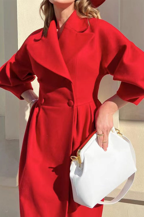 Nonnadress Palace Style Lantern Sleeve Large Lapel Wool Coat