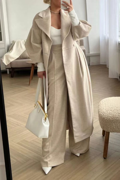 Nonnadress Palace Style Lantern Sleeve Large Lapel Wool Coat