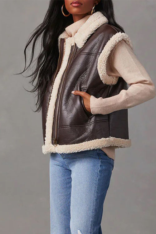 Nonnadress Casual Vest with Sherpa Fleece Patchwork Jacket