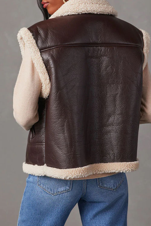 Nonnadress Casual Vest with Sherpa Fleece Patchwork Jacket