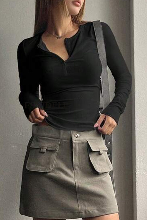 Nonnadress Single-Breasted Slim Fit Fashion T-Shirt Top