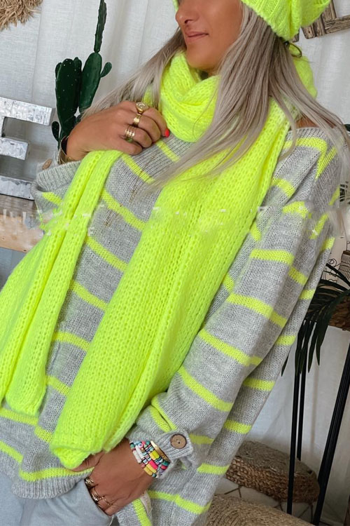 Nonnadress Solid Color Contrast Striped Pullover Crew Neck Oversized Sweater