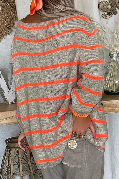 Nonnadress Solid Color Contrast Striped Pullover Crew Neck Oversized Sweater